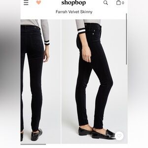 BN Adriano Goldsbmeid AG velvet Farrah pant. Skinny. Size 25